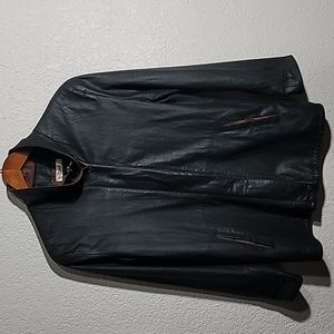 Vintage! Remy Black Leather w/Double Brown Collar Jacket Sz.S